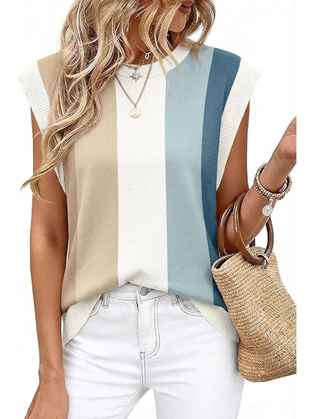 Women's Navy Crew Neck Cap Sleeve Tank Tops Business Casual Outfit T Shirts